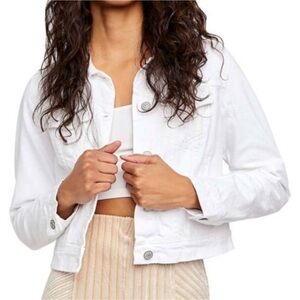 Free People Rumors white denim jean trucker jacket Size XS